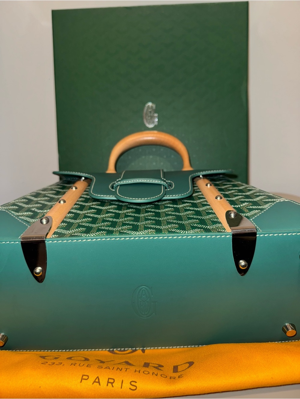 Green Goyard Saigon with wooden handle - Picture 5 of 5